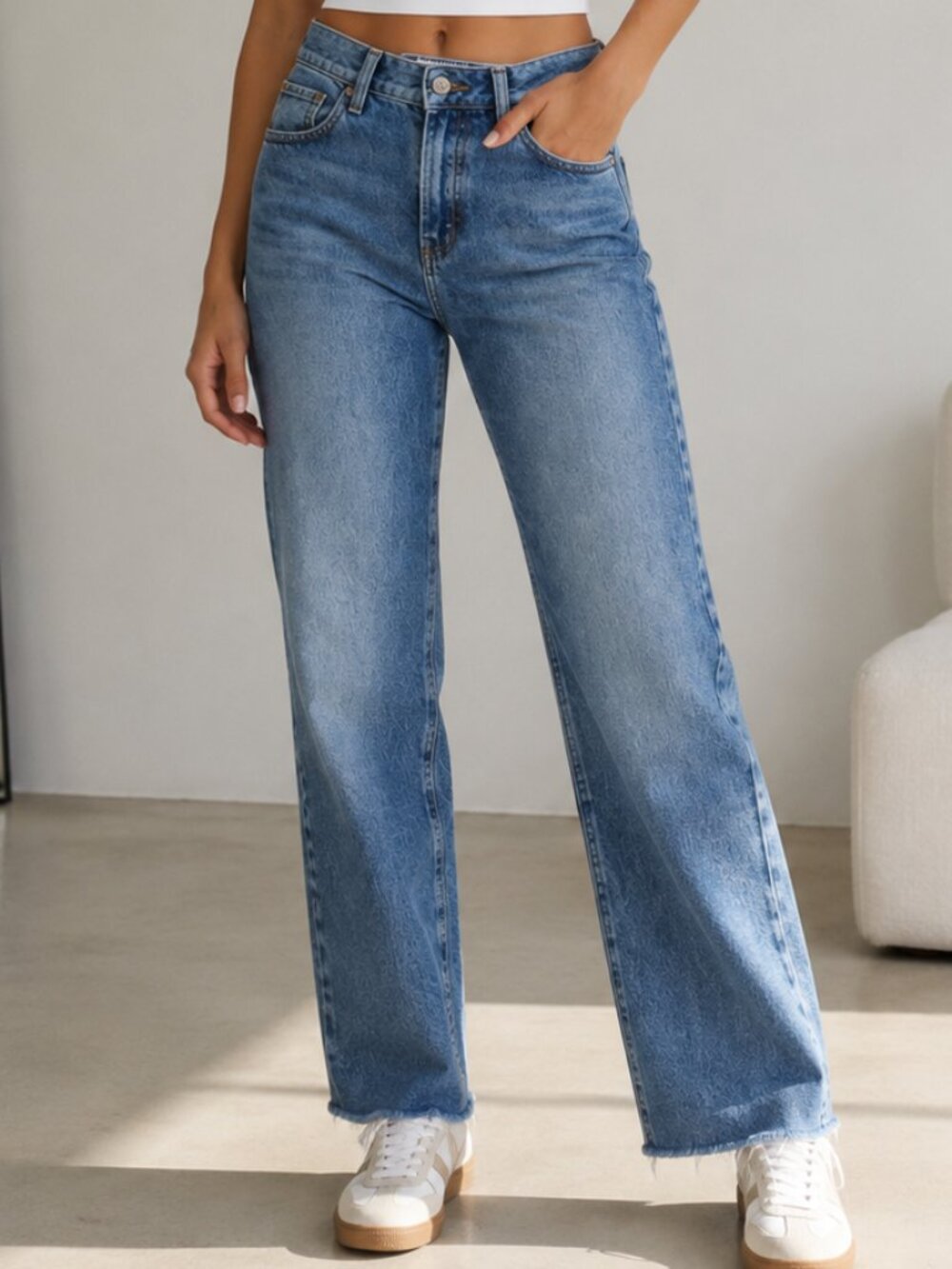 Garage 90s Straight Leg Jeans Size 0 Frayed Hem Vintage Wash Denim - Picture 2 of 12